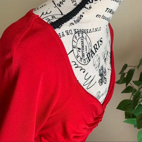 Boston Proper Twist-Front Short Sleeve Fit & Flare Dress Red Sz S - Picture 7 of 15